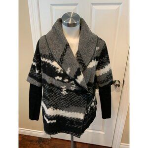John + Jenn Gray & Black Wool Western Wrap Coat, Size Small